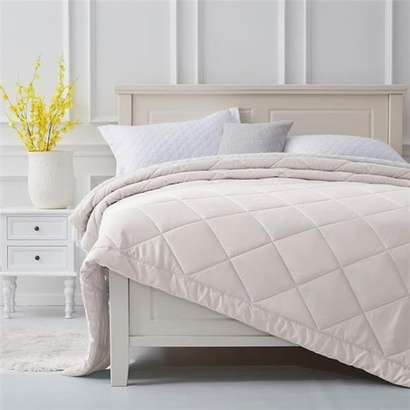 Quilt Queen Beige Lightweight Comforter Reversible Bedspread for All Season Soft - Picture 7 of 7